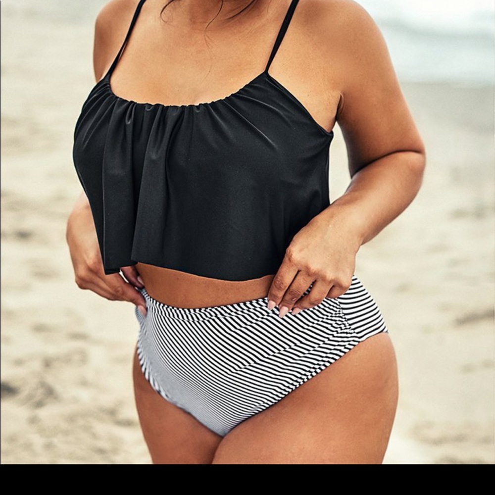 Ruffle plus size bikini with high waisted bottom